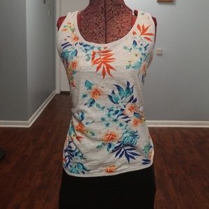 DKNY Grey and Floral Keyhole Tank